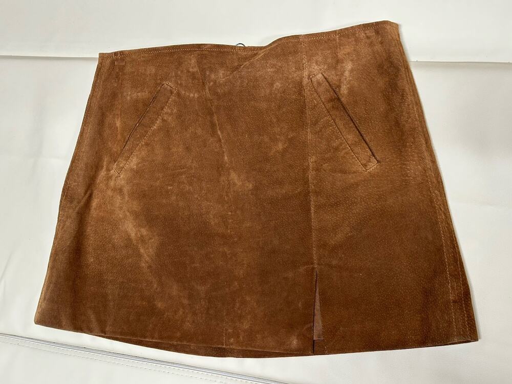 Blank NYC Brown Suede Leather Mini Skirt Size 31 Satin Lined Front Side Slit